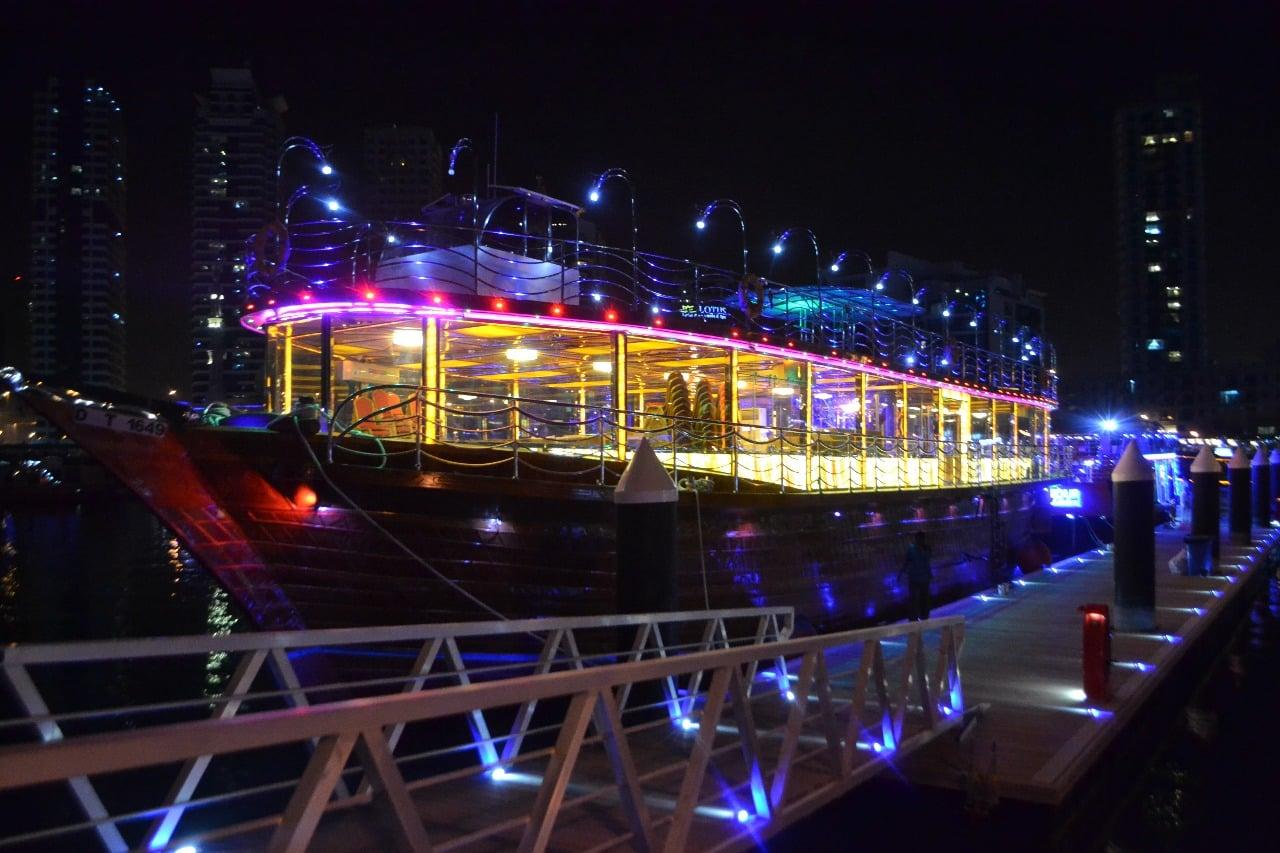 Dhow cruise restaurant in Dubai desert dune
